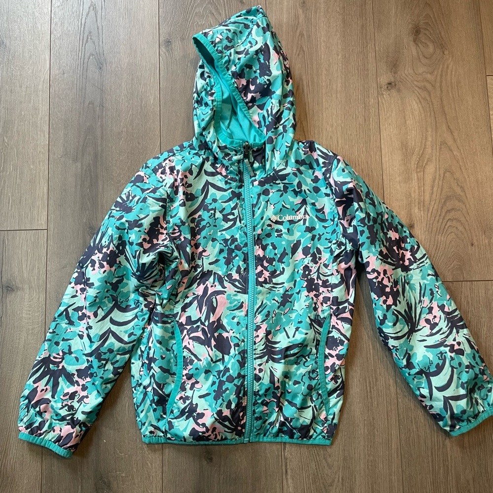 Columbia Teal Floral Reversible Hooded Jacket